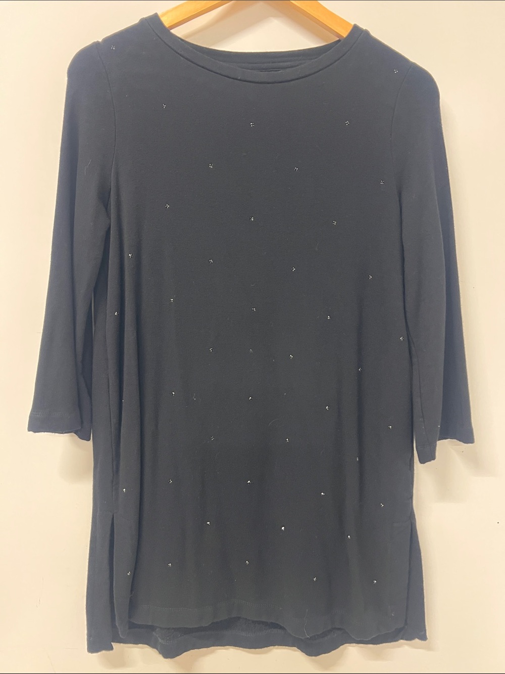Capote SweatShirt Dress, Black w/Black Rhinestones, XSmall